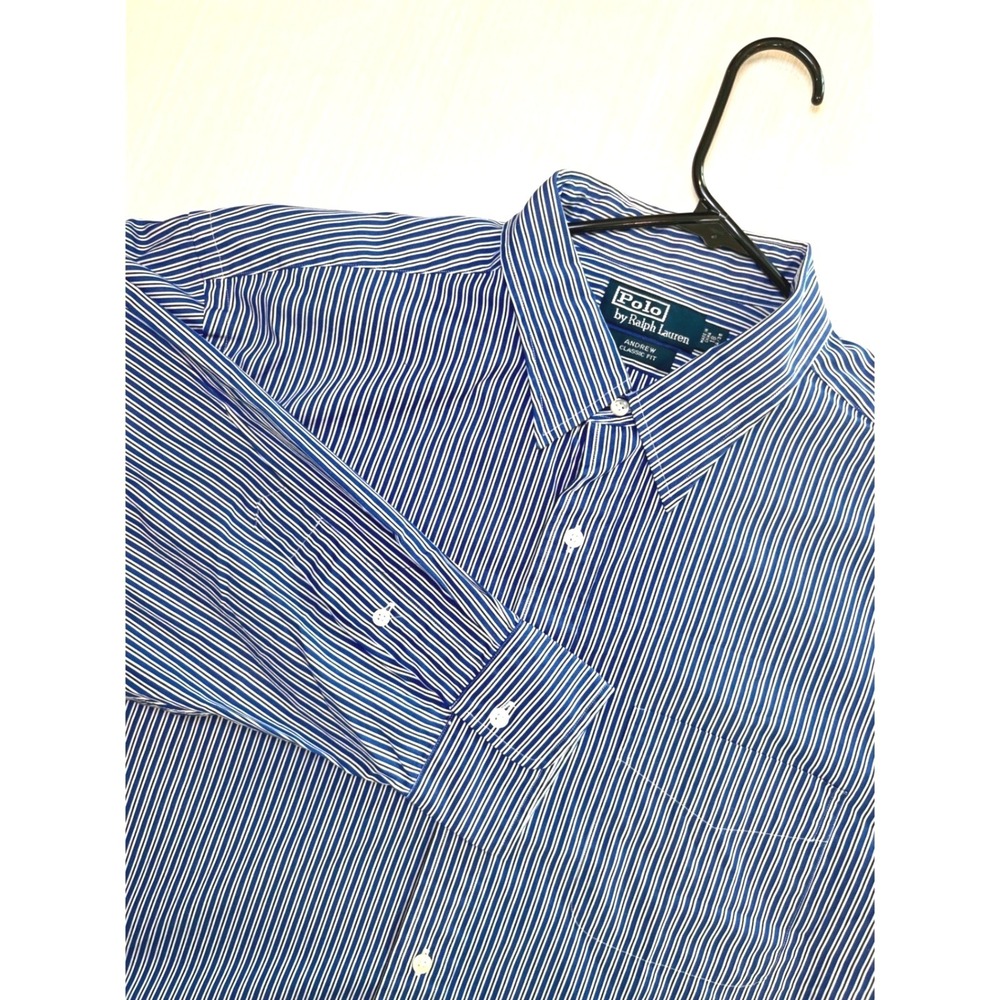 Polo Ralph Lauren Men Andrew Classic Fit Blue Striped Button Down Shirt 18 34/35
